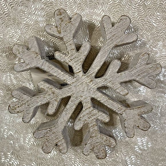 Snowflake Christmas Table Mantle Shelf Free Standing Rustic White Sign Decor 1pc - Picture 1 of 7